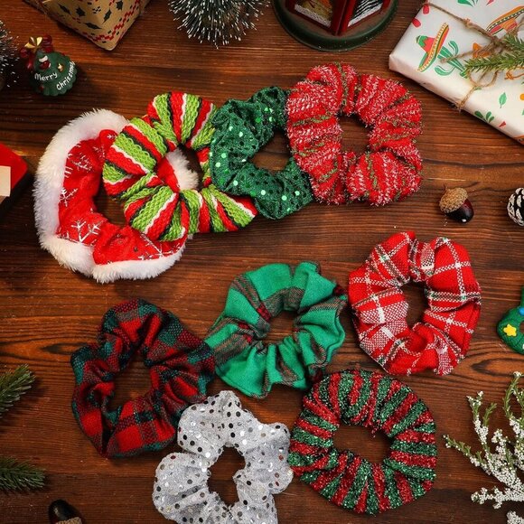 Christmas Hair Scrunchies Set Velvet Elastic Holiday Ponytail Holders Bulk main image 6